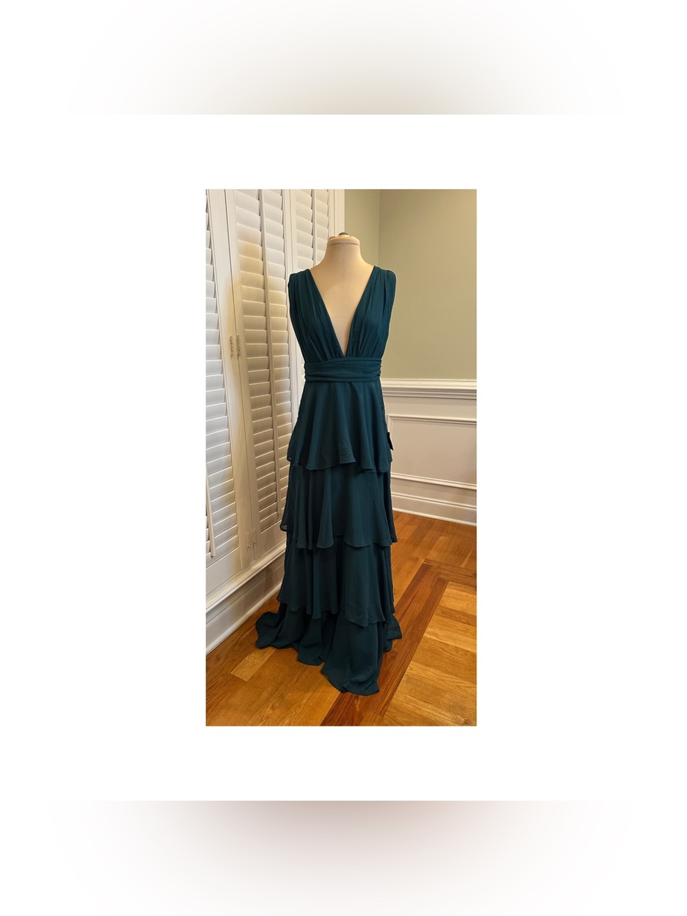 Lulu's Teal Deep V-Tiered Maxi Gown
